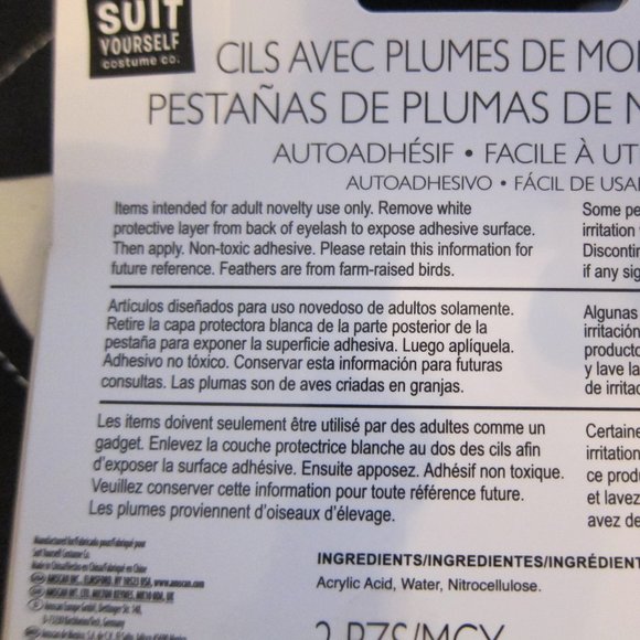 Set of 8 Pair of Monarch Feather Eyelashes Costume or Cosplay - Picture 2 of 2